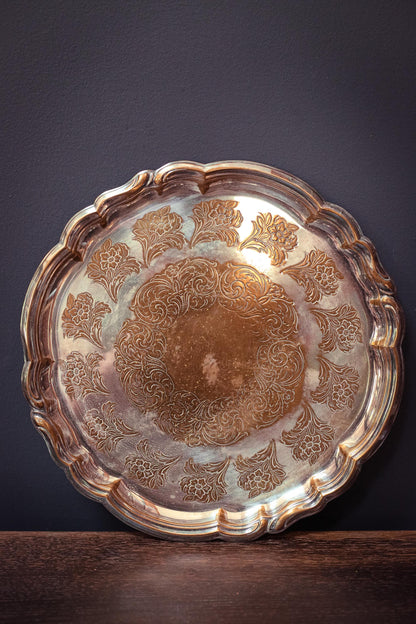 Quist Silver Plated Brass Serving Tray - Vintage Midcentury Silver Floral Engraved Tray Made in West Germany