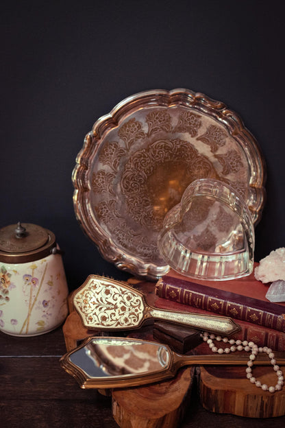 Quist Silver Plated Brass Serving Tray - Vintage Midcentury Silver Floral Engraved Tray Made in West Germany