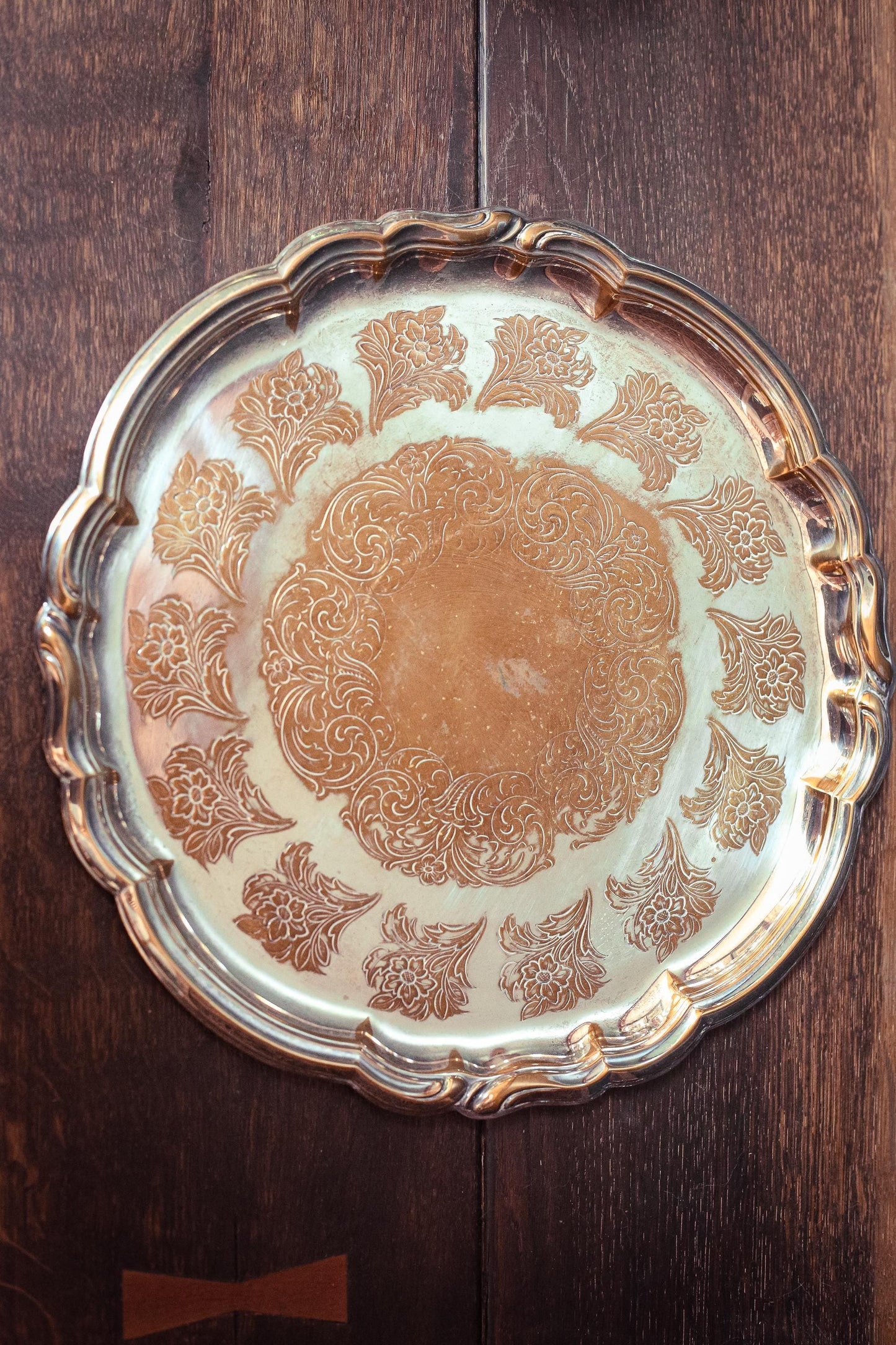 Quist Silver Plated Brass Serving Tray - Vintage Midcentury Silver Floral Engraved Tray Made in West Germany