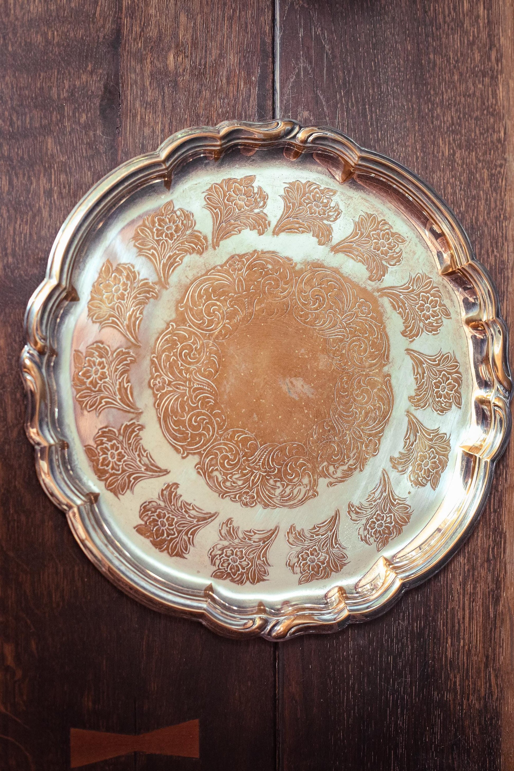 Quist Silver Plated Brass Serving Tray - Vintage Midcentury Silver Floral Engraved Tray Made in West Germany