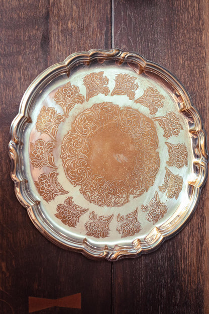 Quist Silver Plated Brass Serving Tray - Vintage Midcentury Silver Floral Engraved Tray Made in West Germany