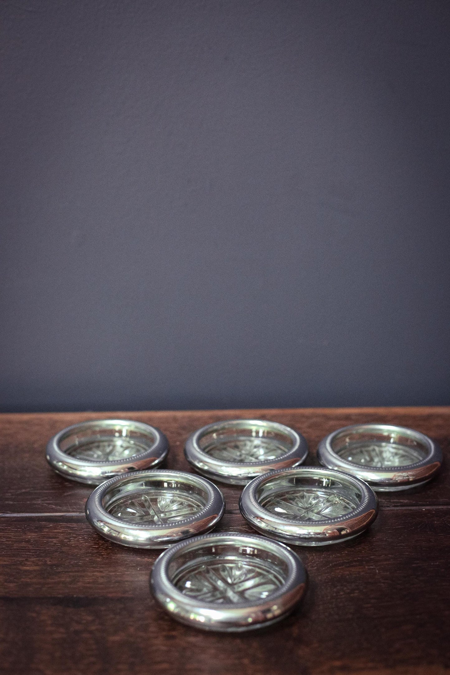 Silver Plated Crystal Coasters by National Silver Co - Vintage MCM Barware