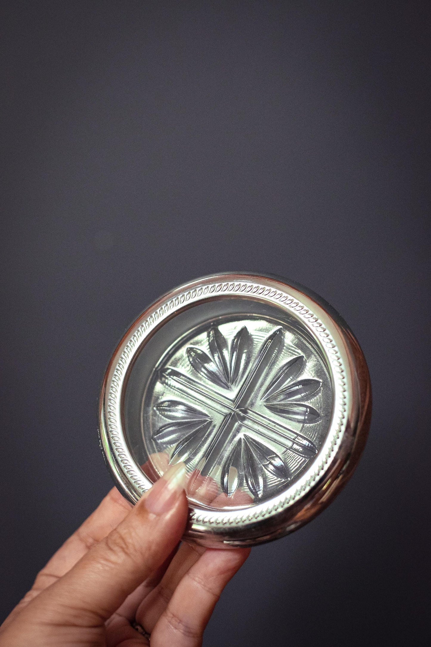 Silver Plated Crystal Coasters by National Silver Co - Vintage MCM Barware