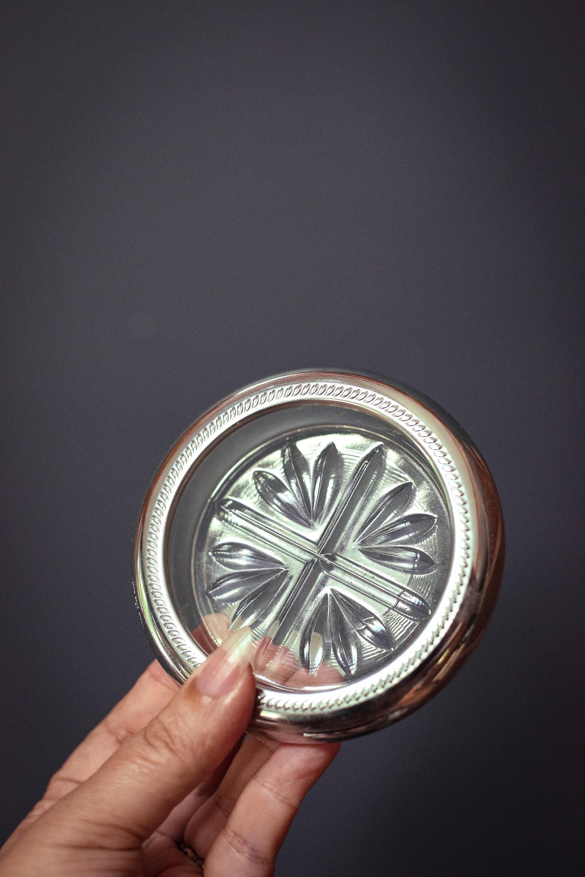 Silver Plated Crystal Coasters by National Silver Co - Vintage MCM Barware