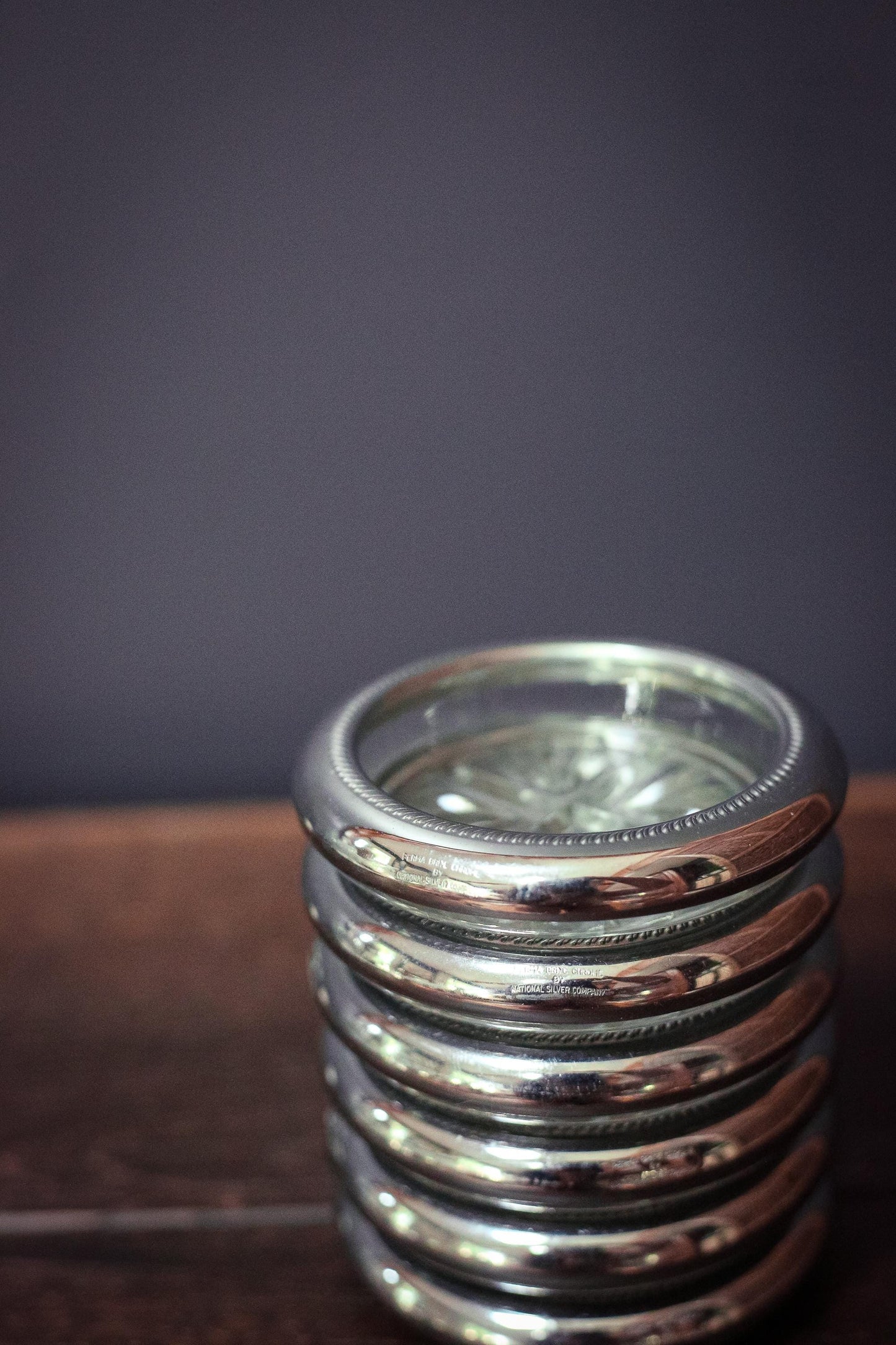 Silver Plated Crystal Coasters by National Silver Co - Vintage MCM Barware
