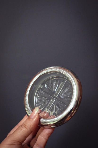 Silver Plated Crystal Coasters by National Silver Co - Vintage MCM Barware
