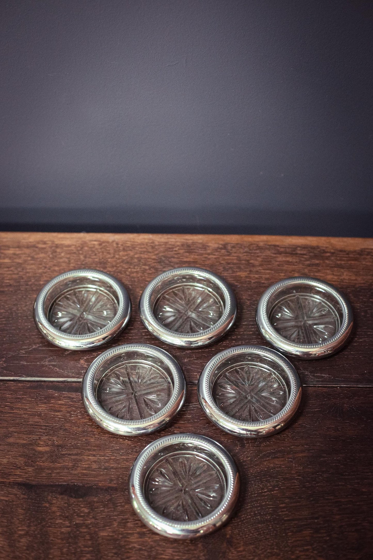 Silver Plated Crystal Coasters by National Silver Co - Vintage MCM Barware