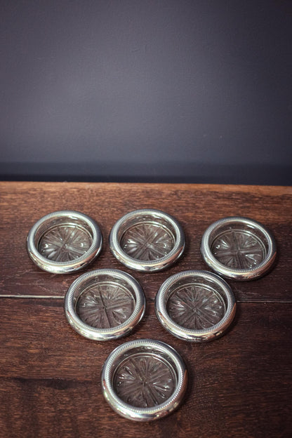Silver Plated Crystal Coasters by National Silver Co - Vintage MCM Barware