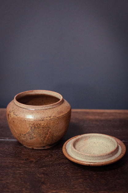Speckle Glazed Ceramic Canister with Lid - Vintage Studio Ceramic Pottery Container