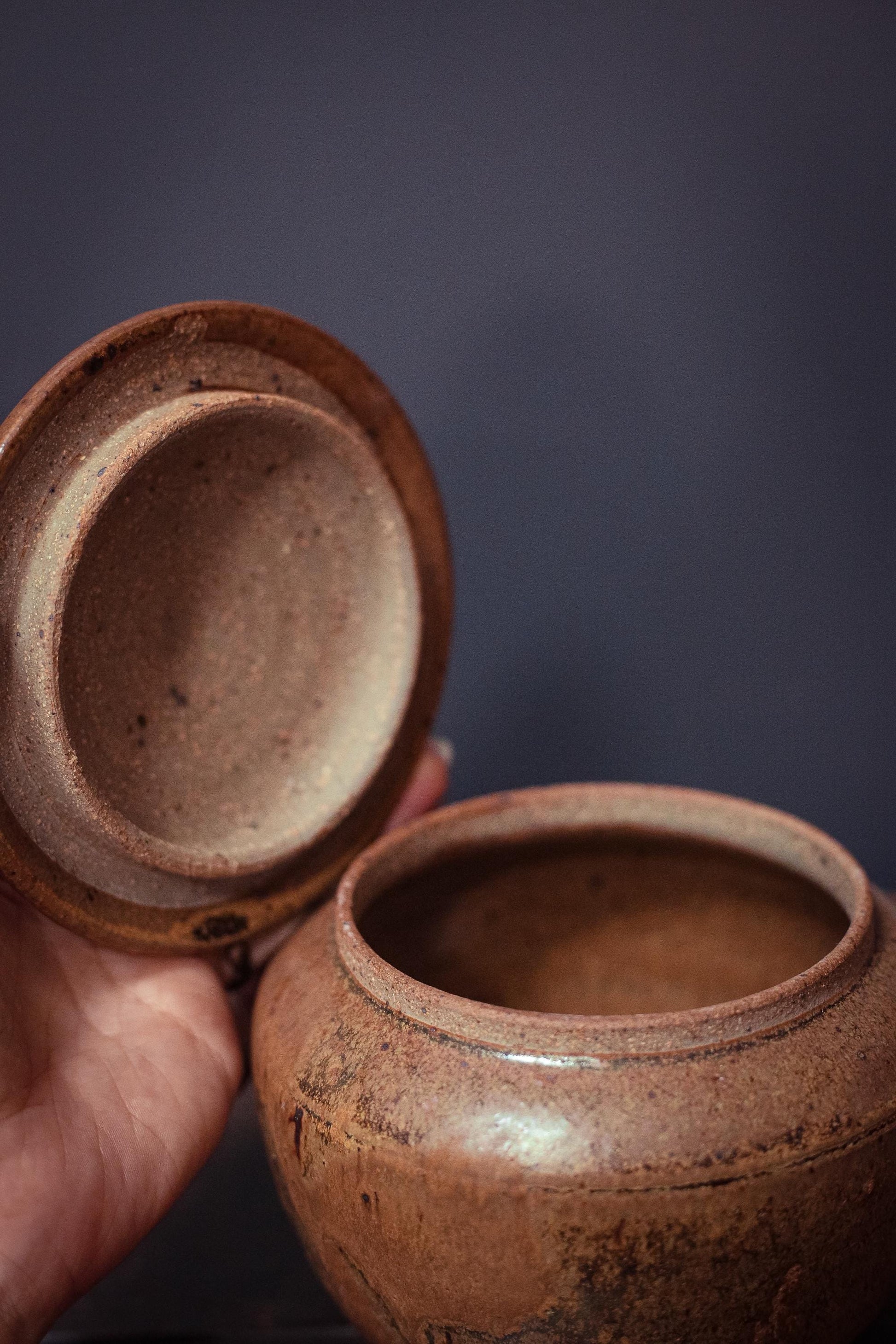 Speckle Glazed Ceramic Canister with Lid - Vintage Studio Ceramic Pottery Container