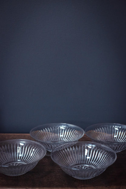 Set of 4 Clear Glass Bowls with Pressed Sunburst Design - Vintage Glass Bowls 7 inches wide KIG Indonesia