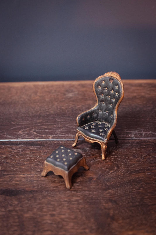 Metal/Iron Black and Gold Chair and Settee - Vintage Dollhouse Furniture