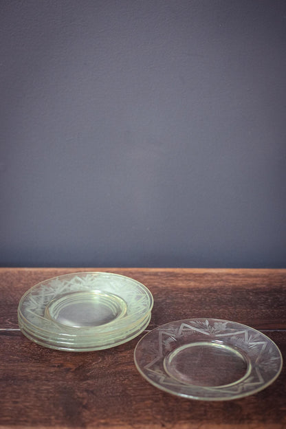 Carved Glass Fruit Plates with Geometric Floral Border - Vintage Glass Plates set of 5
