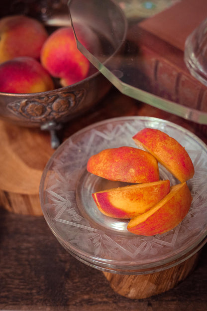 Carved Glass Fruit Plates with Geometric Floral Border - Vintage Glass Plates set of 5