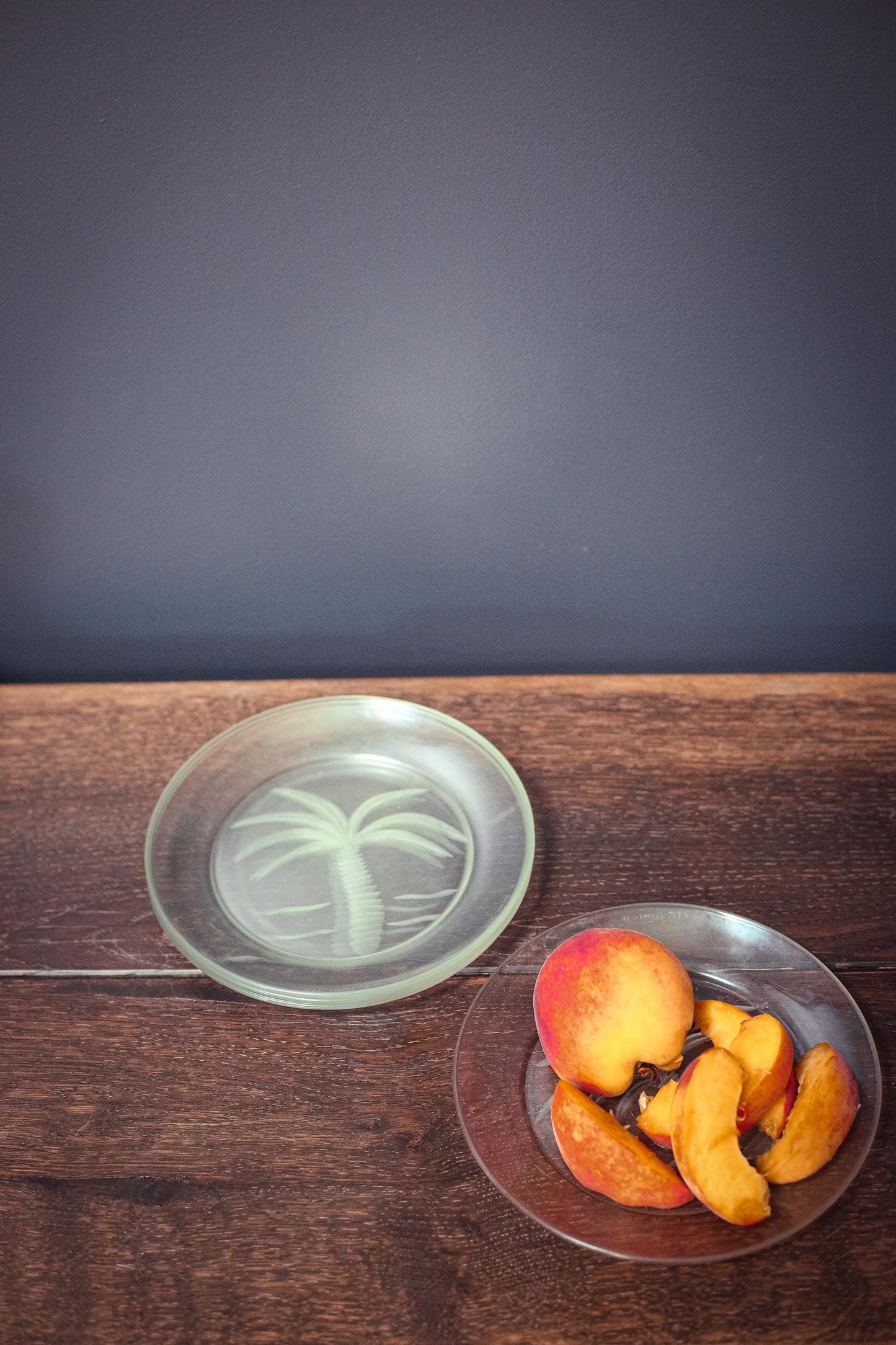 Arcoroc France Cut Glass Fruits Plates with Palm Design - Vintage Arc France Plates