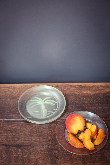 Arcoroc France Cut Glass Fruits Plates with Palm Design - Vintage Arc France Plates