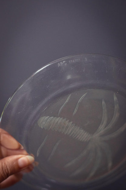 Arcoroc France Cut Glass Fruits Plates with Palm Design - Vintage Arc France Plates