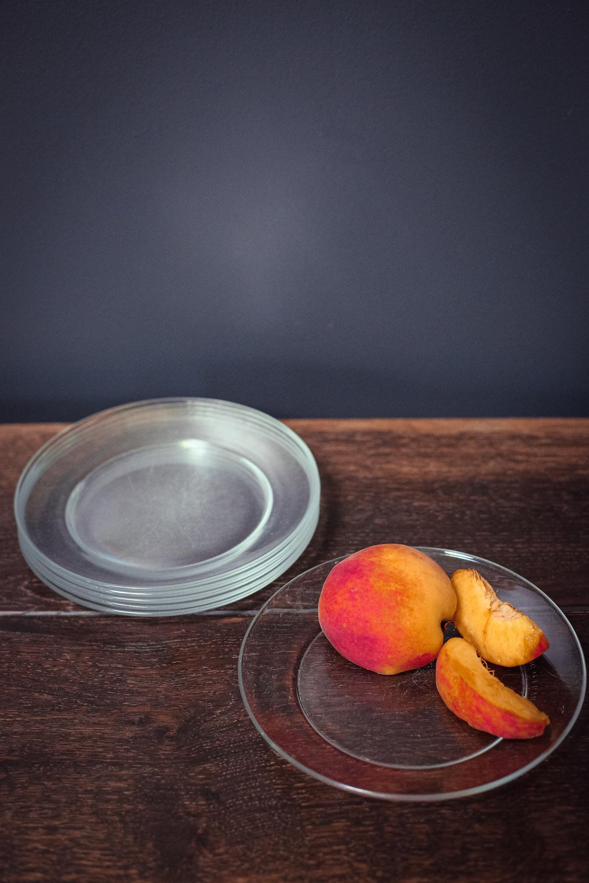 Set of 6 Arcoroc Glass 7" Fruit Plates - Vintage Arcoroc France Classique Clear Coupe Tempered Glass Salad Plates