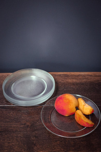 Set of 6 Arcoroc Glass 7" Fruit Plates - Vintage Arcoroc France Classique Clear Coupe Tempered Glass Salad Plates