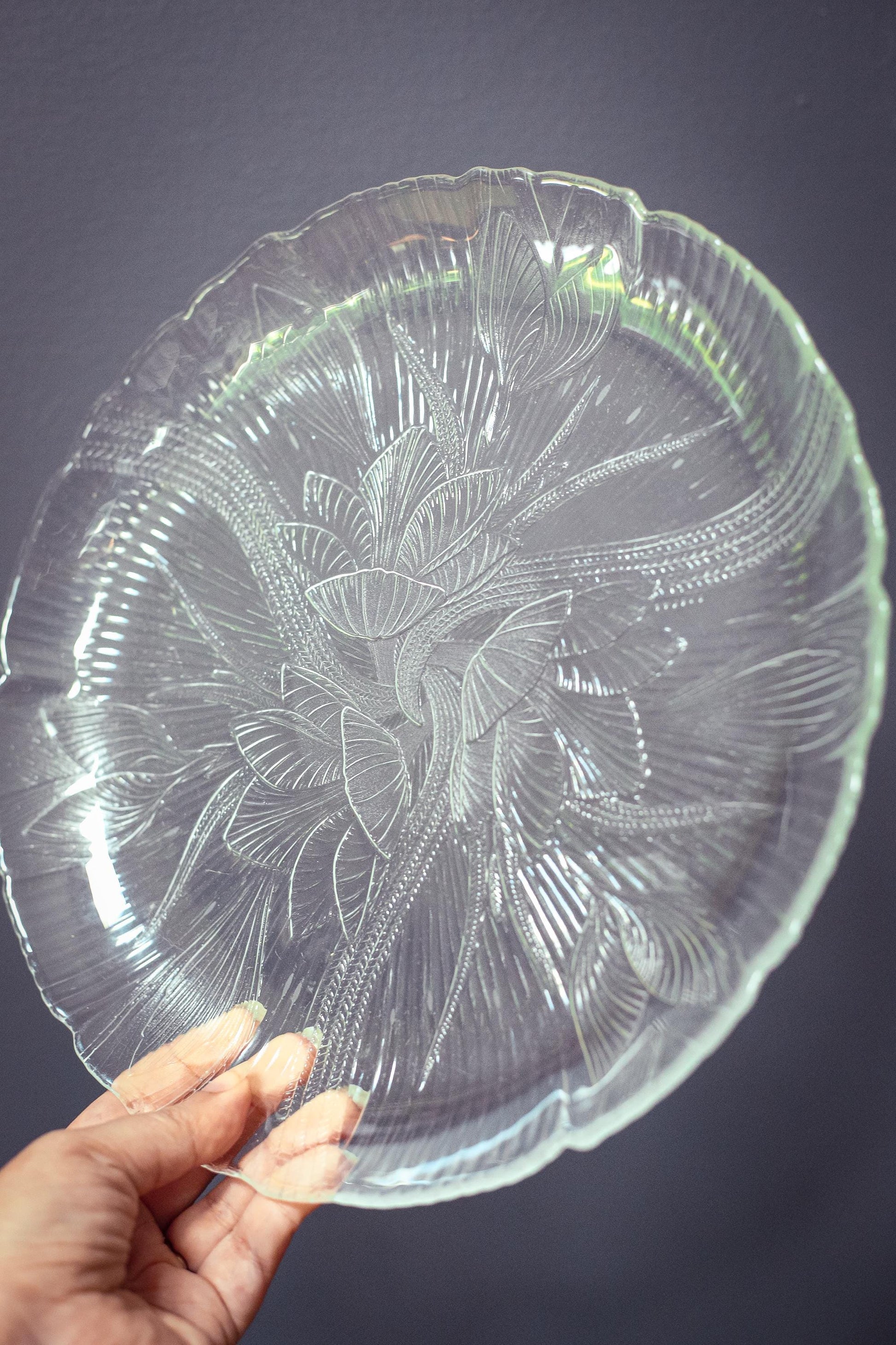 Arcoroc Canterbury Crocus Glass Dinner Plates - Vintage Glass Serving Platters