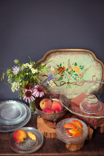 Arcoroc Canterbury Crocus Glass Dinner Plates - Vintage Glass Serving Platters