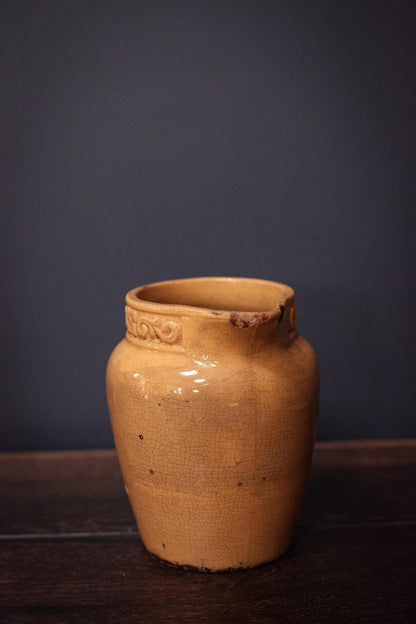 Ochre Yellow Crackle Glaze Pitcher - Vintage Yellow Salt Glaze Yelloware Pitcher