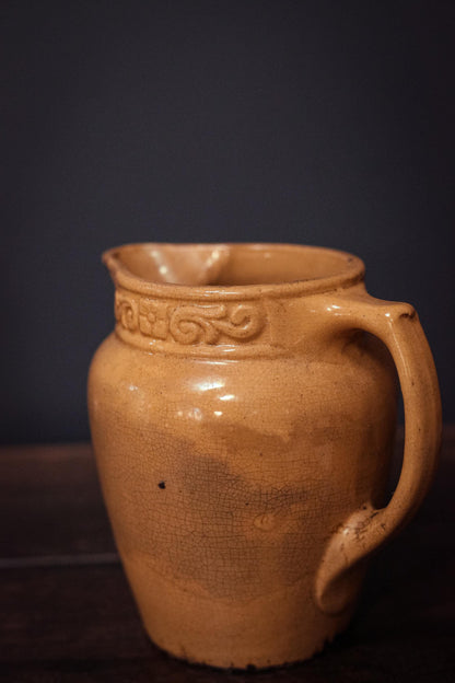 Ochre Yellow Crackle Glaze Pitcher - Vintage Yellow Salt Glaze Yelloware Pitcher