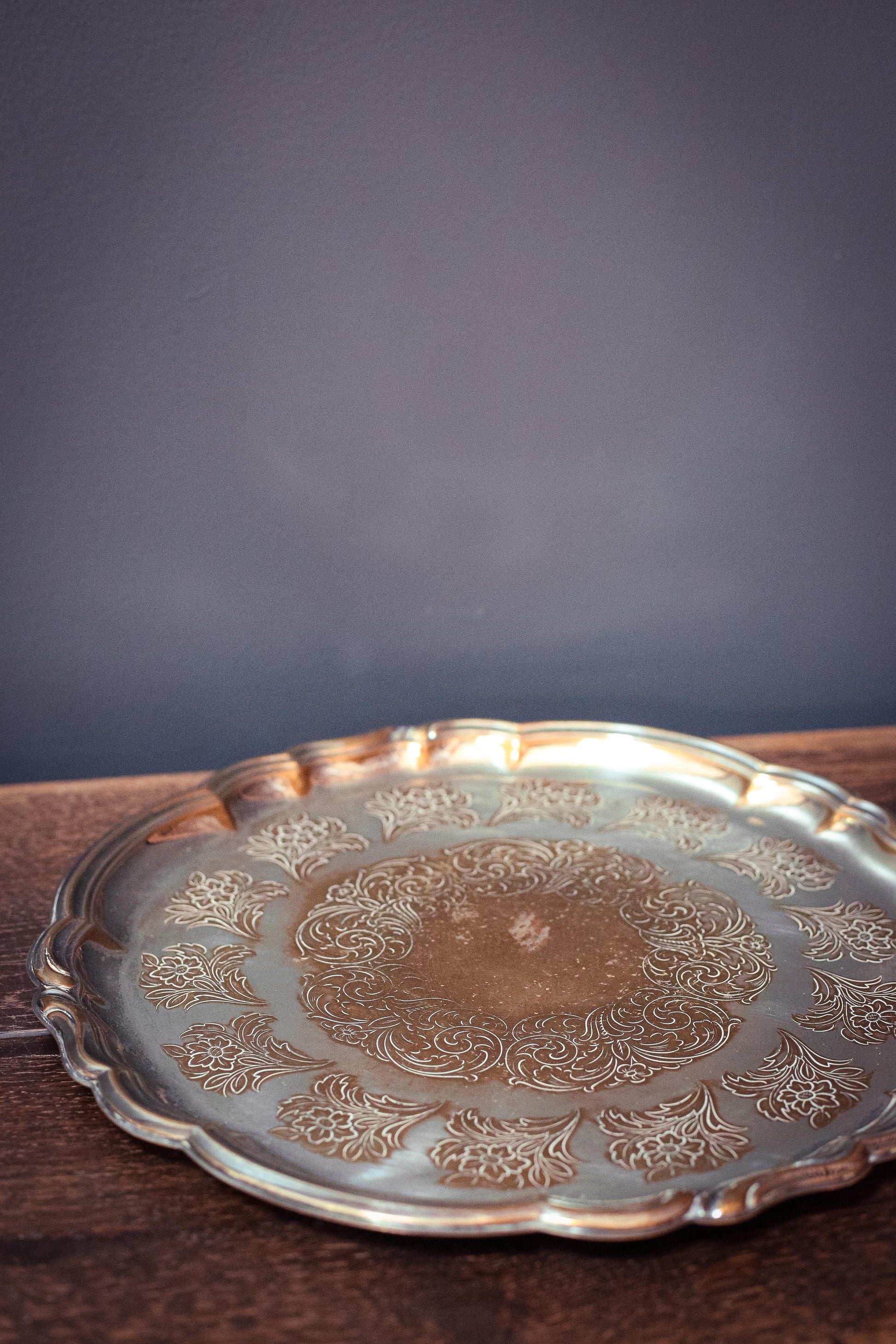 Quist Silver Plated Brass Serving Tray - Vintage Midcentury Silver Floral Engraved Tray Made in West Germany