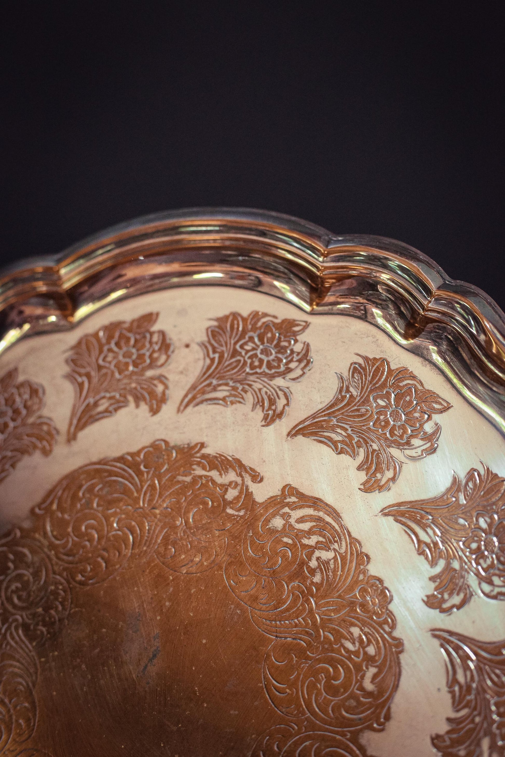 Quist Silver Plated Brass Serving Tray - Vintage Midcentury Silver Floral Engraved Tray Made in West Germany