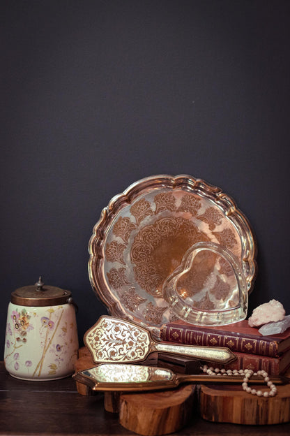 Quist Silver Plated Brass Serving Tray - Vintage Midcentury Silver Floral Engraved Tray Made in West Germany