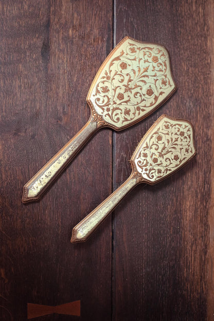 Gold & Silver Floral Vanity Mirror Brush Set