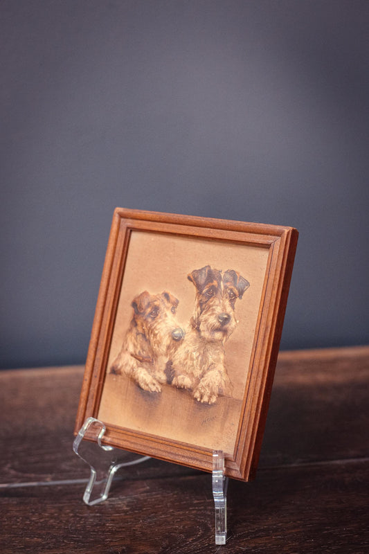 Framed Dog Portrait Embossed Raised Print - Vintage Wood Framed Mabel Gear Dog Art Print