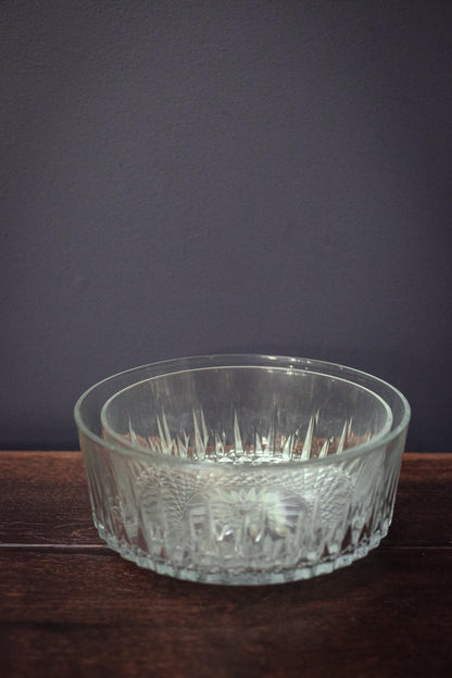 Pair of Arcoroc Diamant Serving Bowls - Vintage Arcoroc France Tempered Glass Nesting Bowls