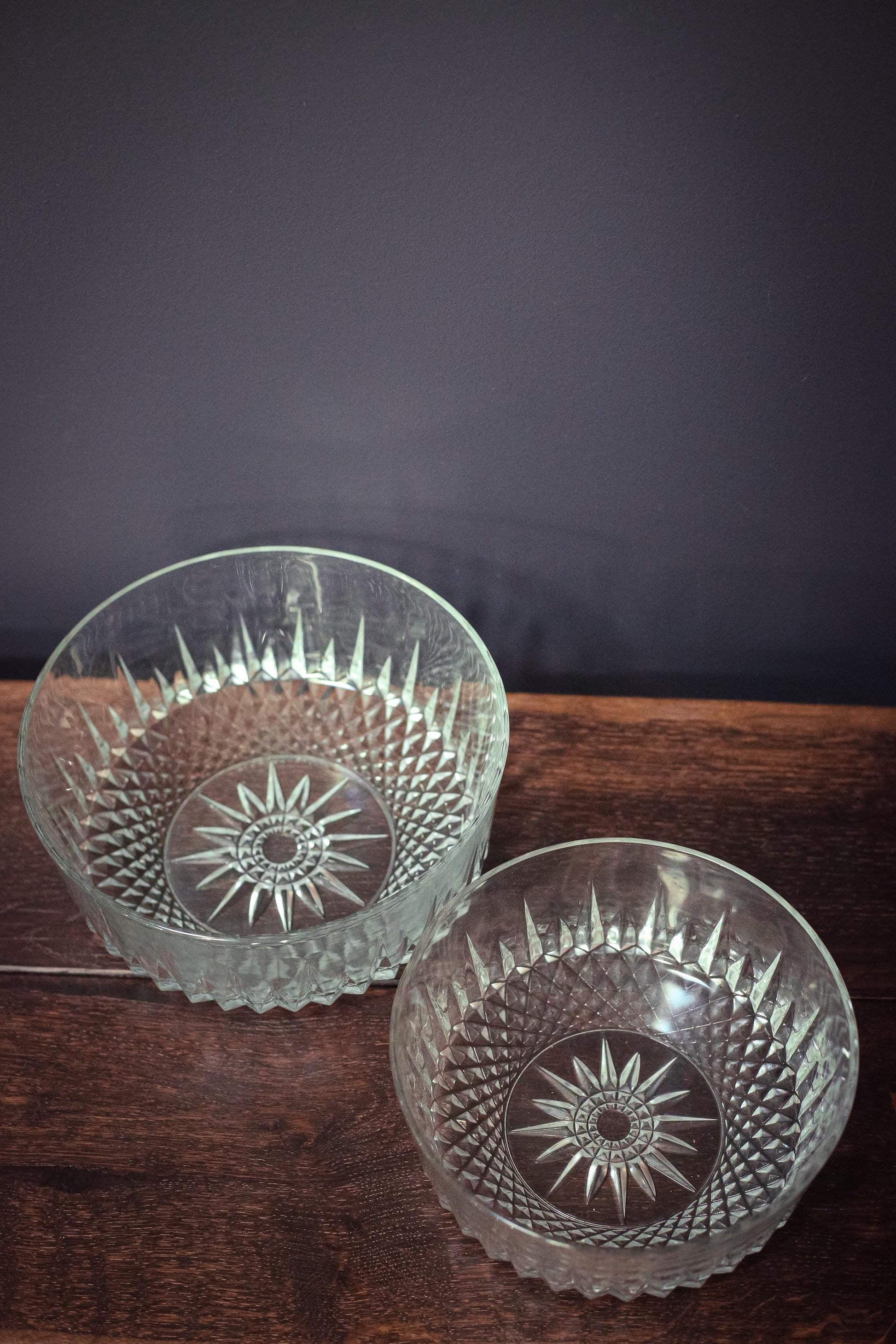 Pair of Arcoroc Diamant Serving Bowls - Vintage Arcoroc France Tempered Glass Nesting Bowls