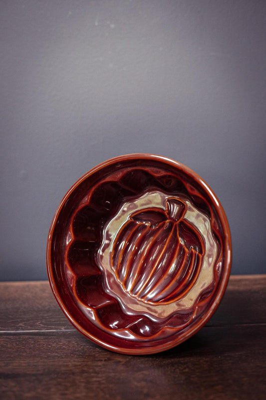 Brown Glazed Ceramic Pumpkin Baking Pan - Vintage Crate & Barrel Pumpkin Mold