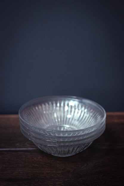 Set of 4 Clear Glass Bowls with Pressed Sunburst Design - Vintage Glass Bowls 7 inches wide KIG Indonesia