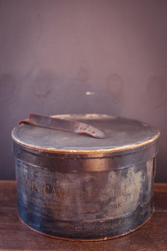 Antique Weathered John Cavanaugh Park Ave Hat Box - Vintage NY Milliner Hat Box