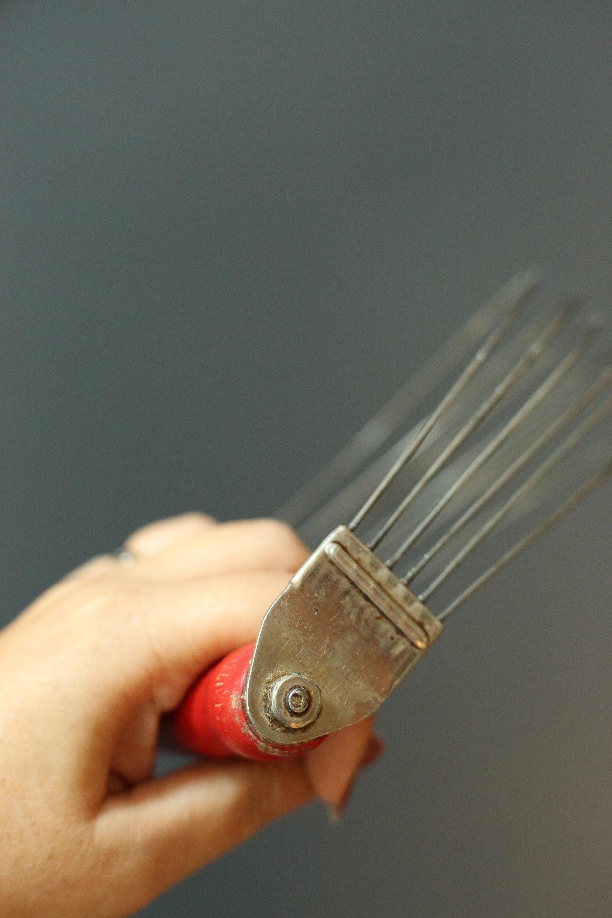 Red Wood Handle Dough Cutter - Vintage Country Farmhouse Kitchen Utensil