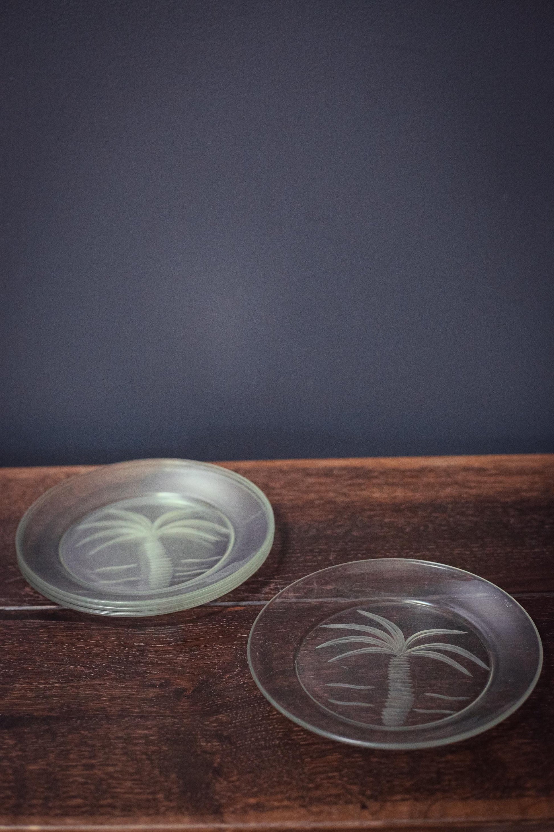 Arcoroc France Cut Glass Fruits Plates with Palm Design - Vintage Arc France Plates