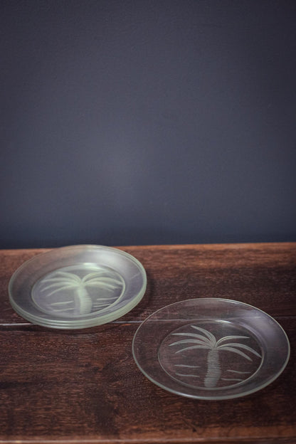 Arcoroc France Cut Glass Fruits Plates with Palm Design - Vintage Arc France Plates