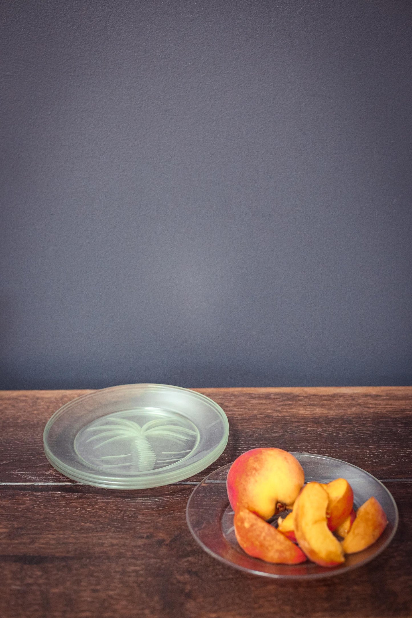 Arcoroc France Cut Glass Fruits Plates with Palm Design - Vintage Arc France Plates