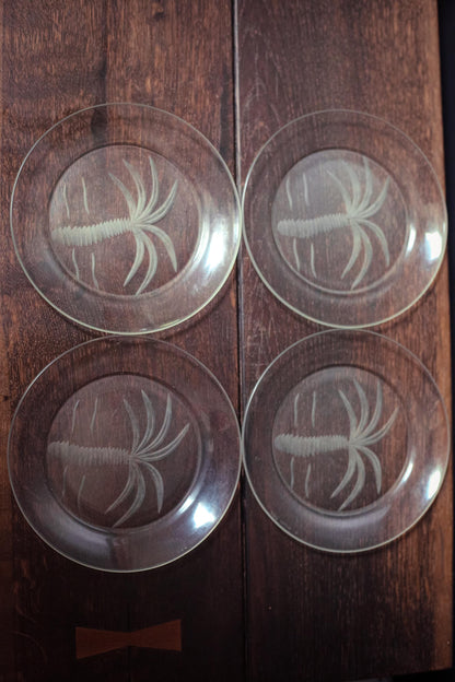Arcoroc France Cut Glass Fruits Plates with Palm Design - Vintage Arc France Plates