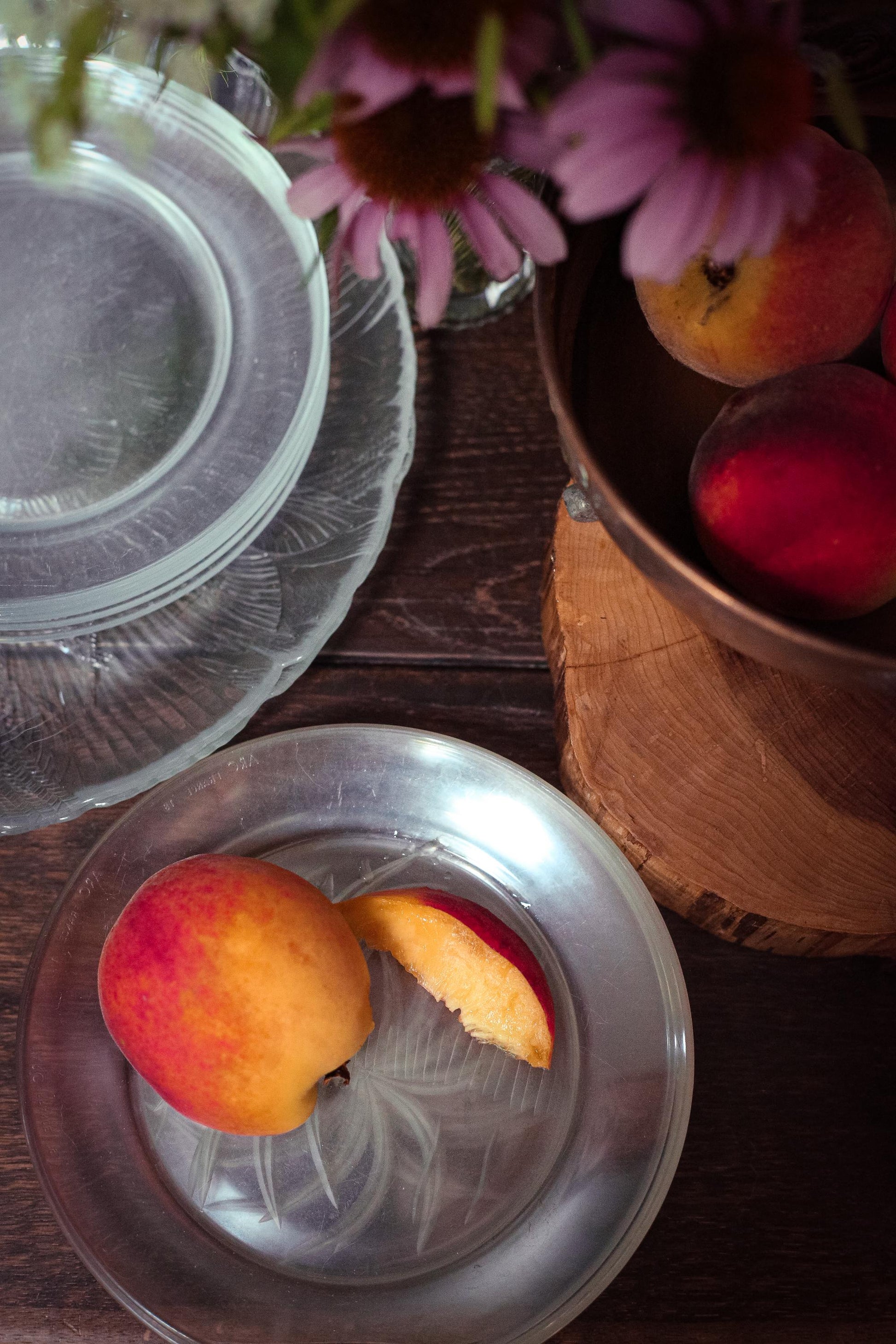 Arcoroc France Cut Glass Fruits Plates with Palm Design - Vintage Arc France Plates