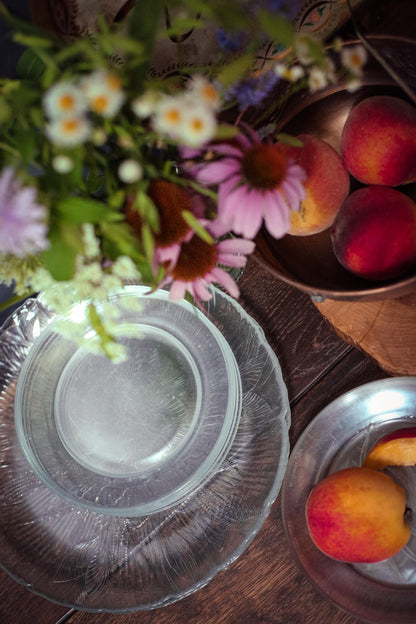 Set of 6 Arcoroc Glass 7" Fruit Plates - Vintage Arcoroc France Classique Clear Coupe Tempered Glass Salad Plates