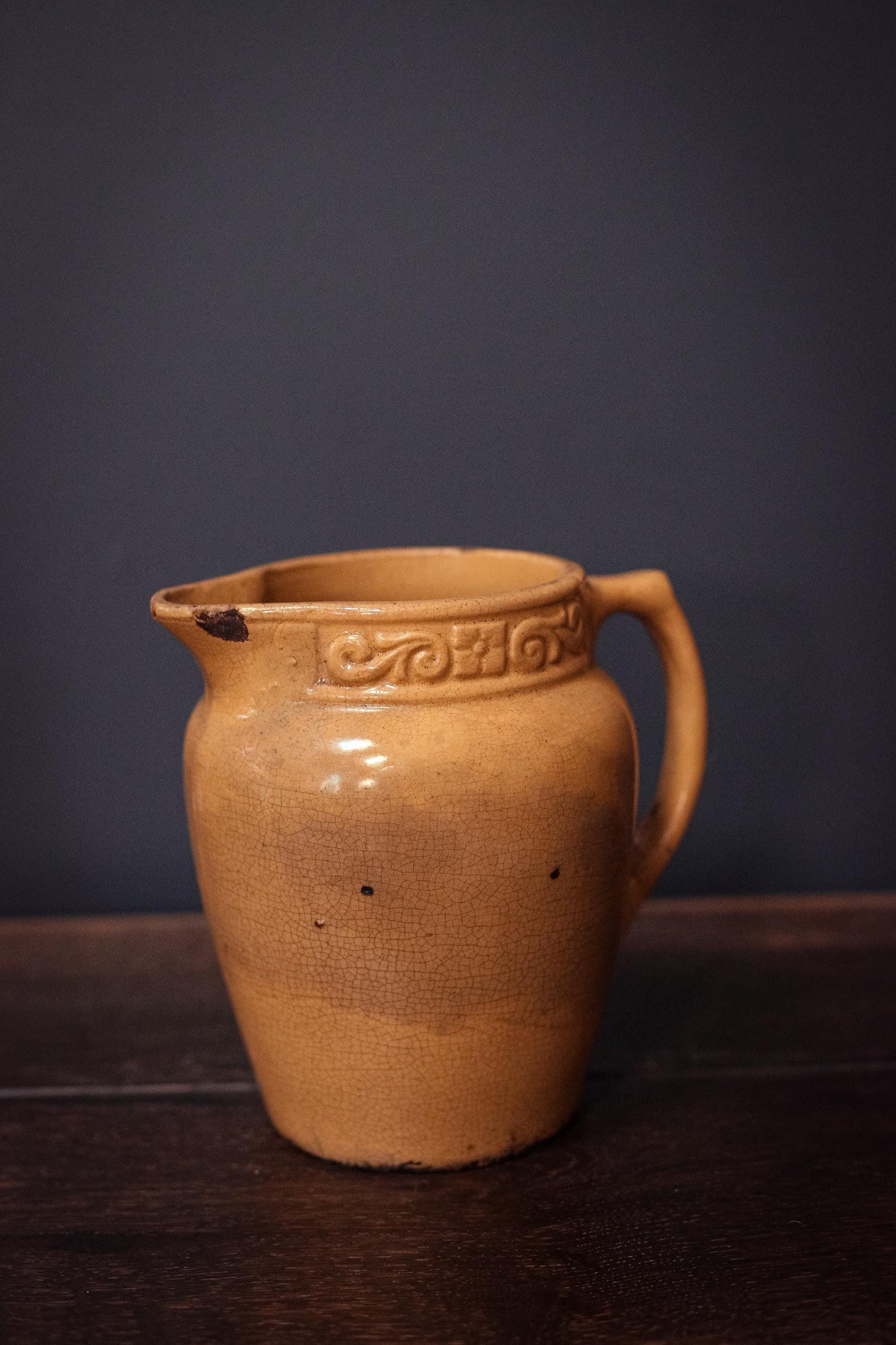 Ochre Yellow Crackle Glaze Pitcher - Vintage Yellow Salt Glaze Yelloware Pitcher