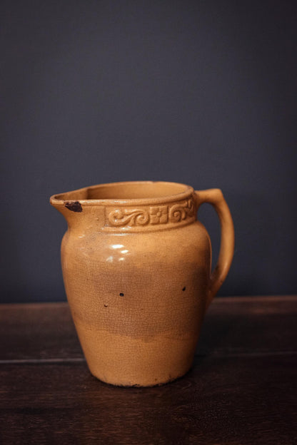 Ochre Yellow Crackle Glaze Pitcher - Vintage Yellow Salt Glaze Yelloware Pitcher