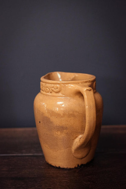 Ochre Yellow Crackle Glaze Pitcher - Vintage Yellow Salt Glaze Yelloware Pitcher