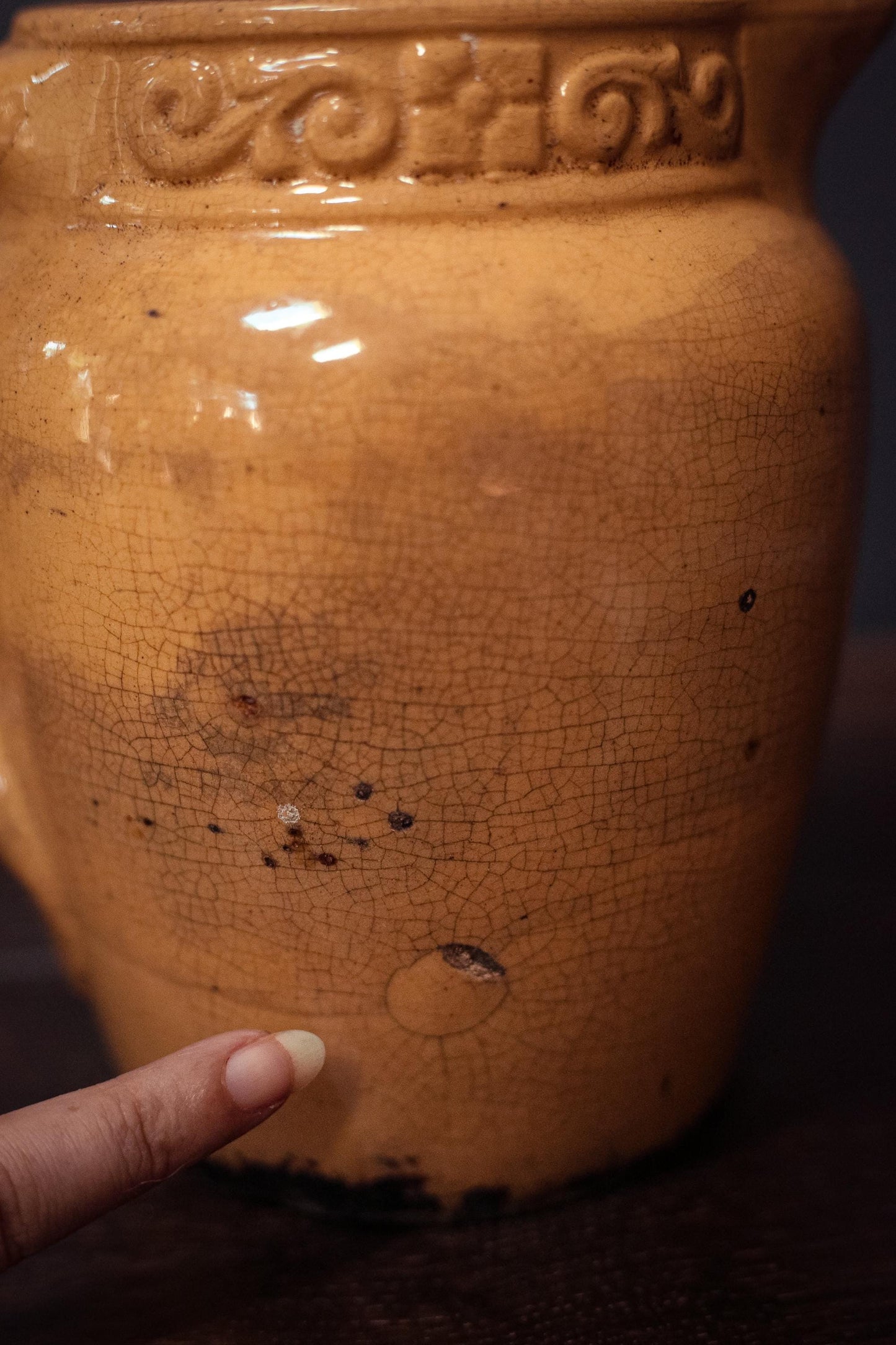 Ochre Yellow Crackle Glaze Pitcher - Vintage Yellow Salt Glaze Yelloware Pitcher