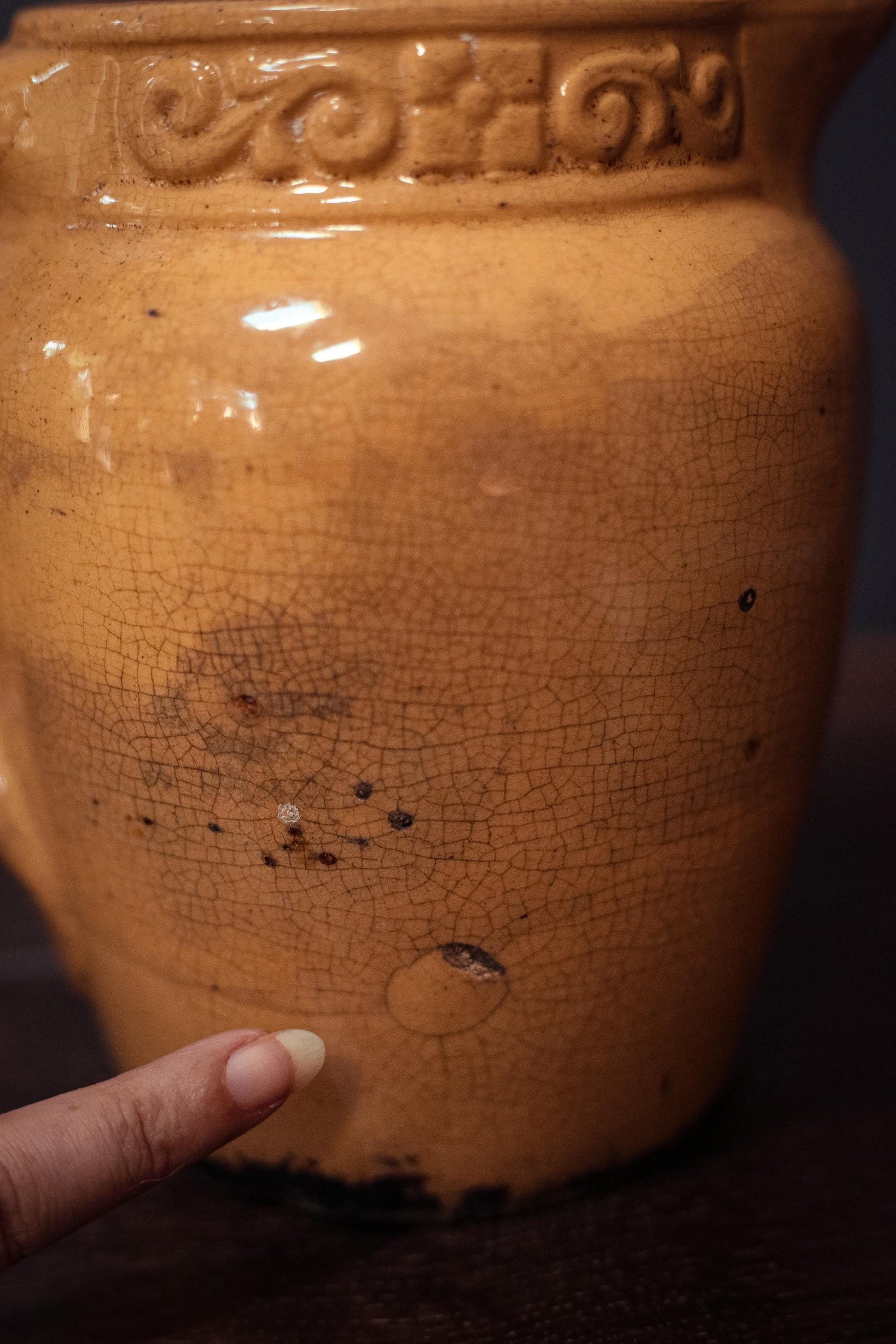 Ochre Yellow Crackle Glaze Pitcher - Vintage Yellow Salt Glaze Yelloware Pitcher