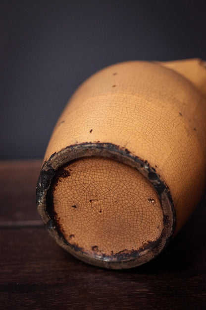 Ochre Yellow Crackle Glaze Pitcher - Vintage Yellow Salt Glaze Yelloware Pitcher